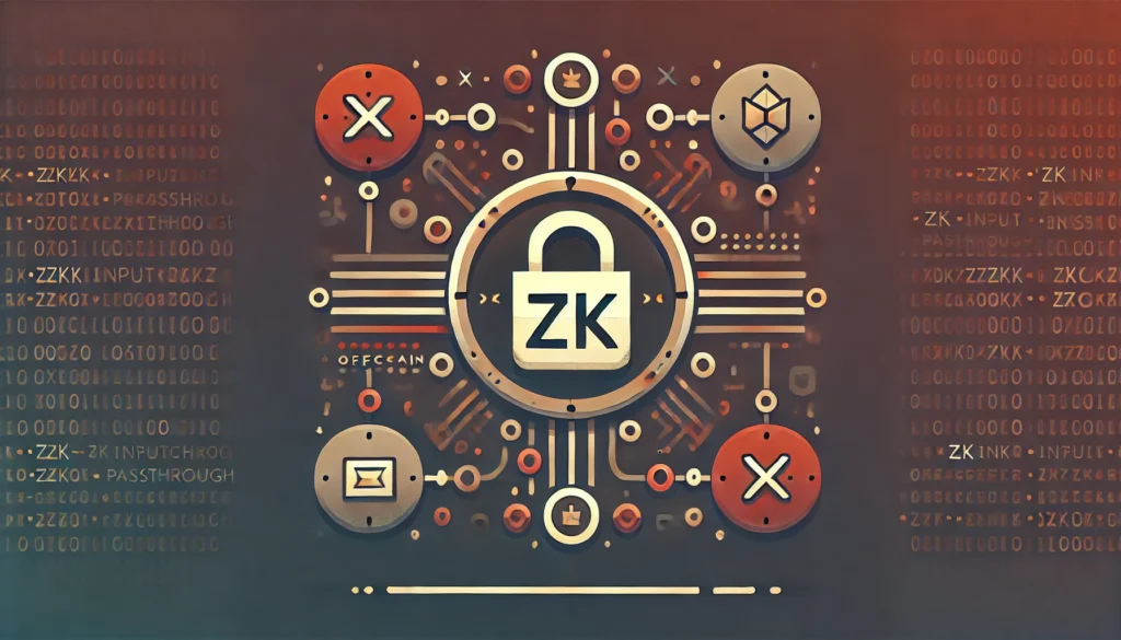 DALL·E 2025-04-16 14.09.20 - A flat design, minimalist illustration representing the concept of 'ZK Input Passthrough' in blockchain, with the only visible text being 'ZK'. The im